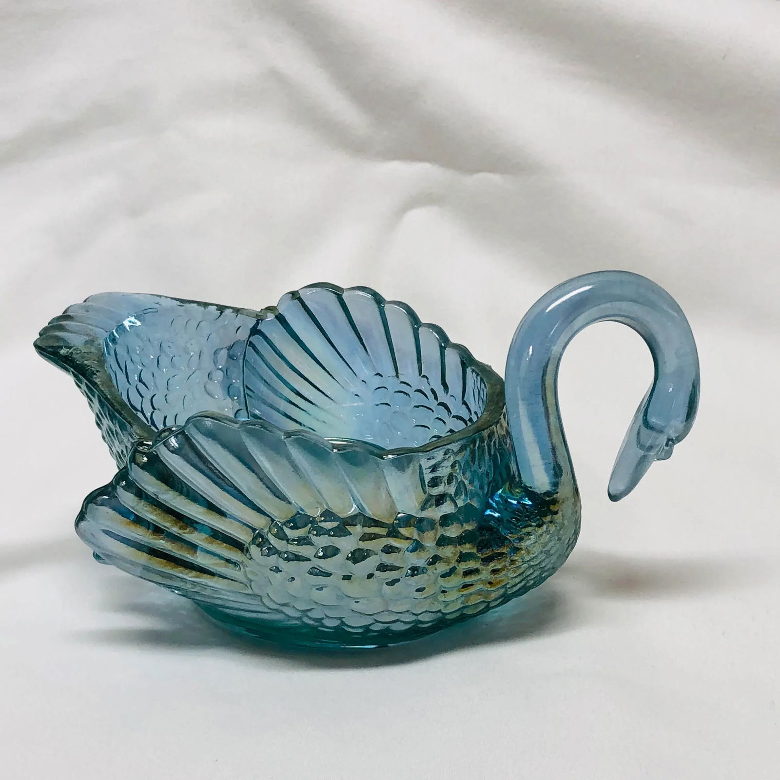 Boyd's Art Glass Blue Iridescent Swan Candle Holders - a Pair - 3