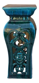 Ceramic Clay Green Square Tall Pedestal Table Flower Display Stand