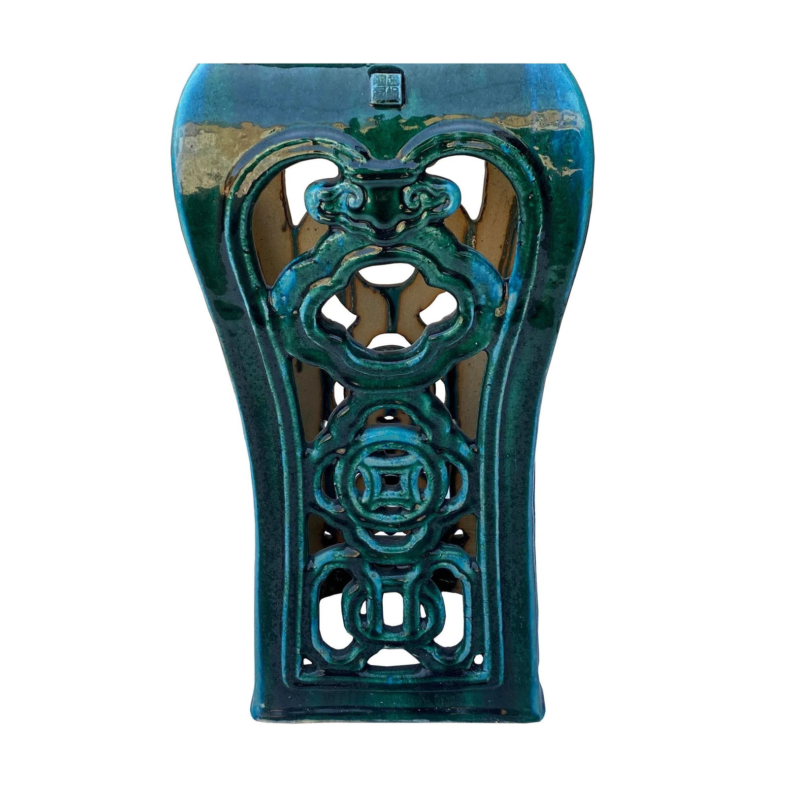 Ceramic Clay Green Square Tall Pedestal Table Flower Display Stand - 4