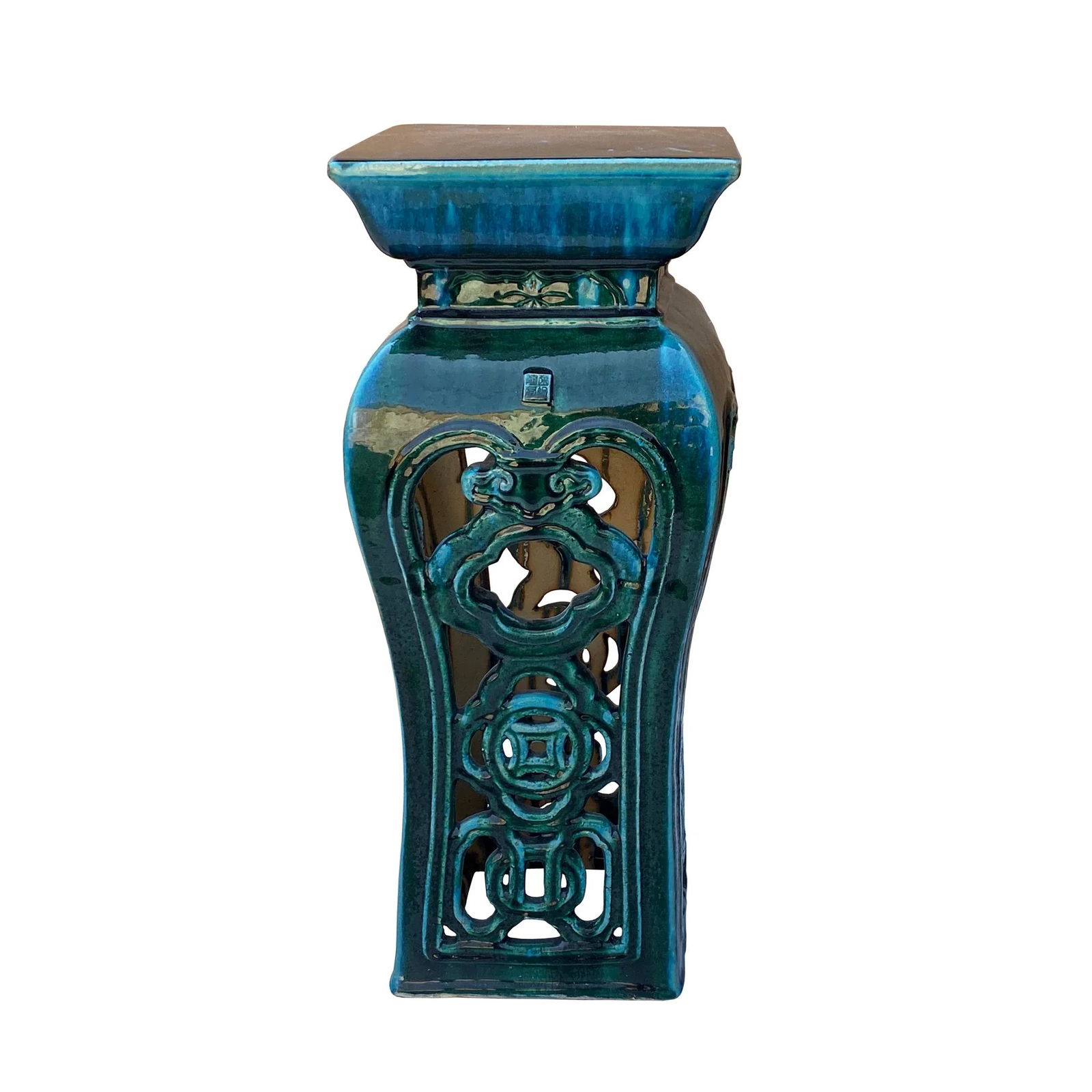 Ceramic Clay Green Square Tall Pedestal Table Flower Display Stand - 7