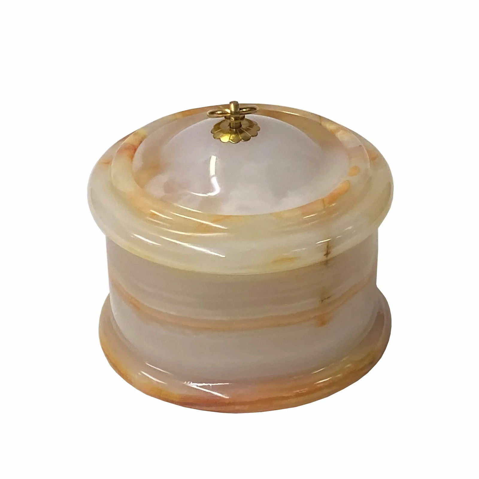 Chinese Off White Brown Color Stone Carved Container Display - 3