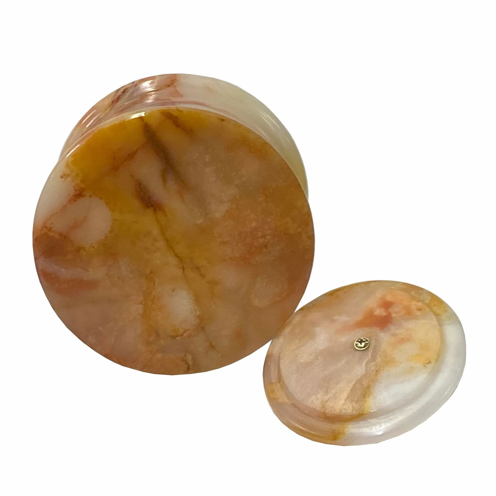 Chinese Off White Brown Color Stone Carved Container Display - 4