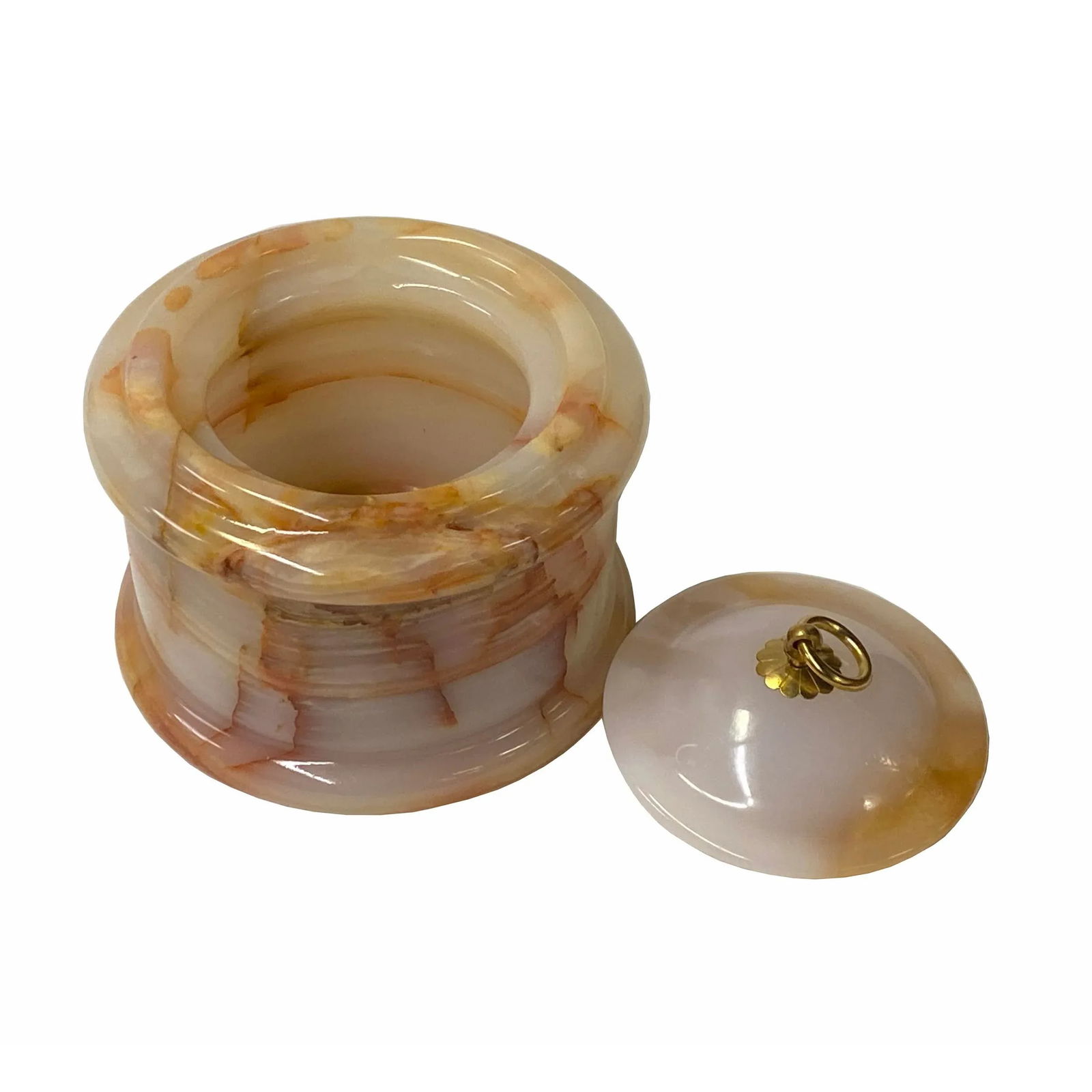 Chinese Off White Brown Color Stone Carved Container Display - 5