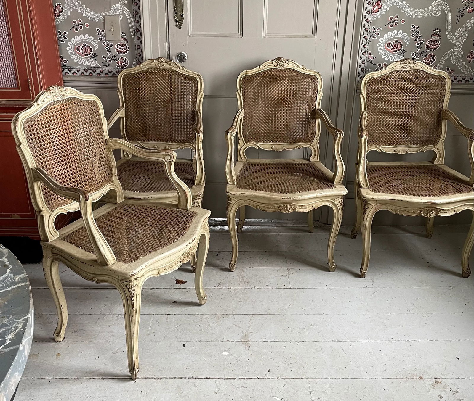 1920s Vintage Louis XV-Style French Caned Arm Chairs - Set of 4 - 10