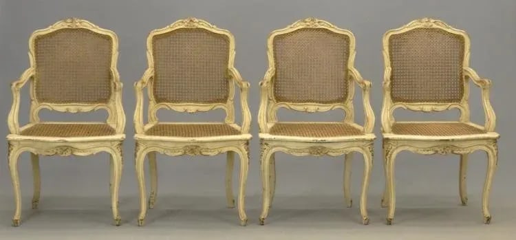 1920s Vintage Louis XV-Style French Caned Arm Chairs - Set of 4 - 13