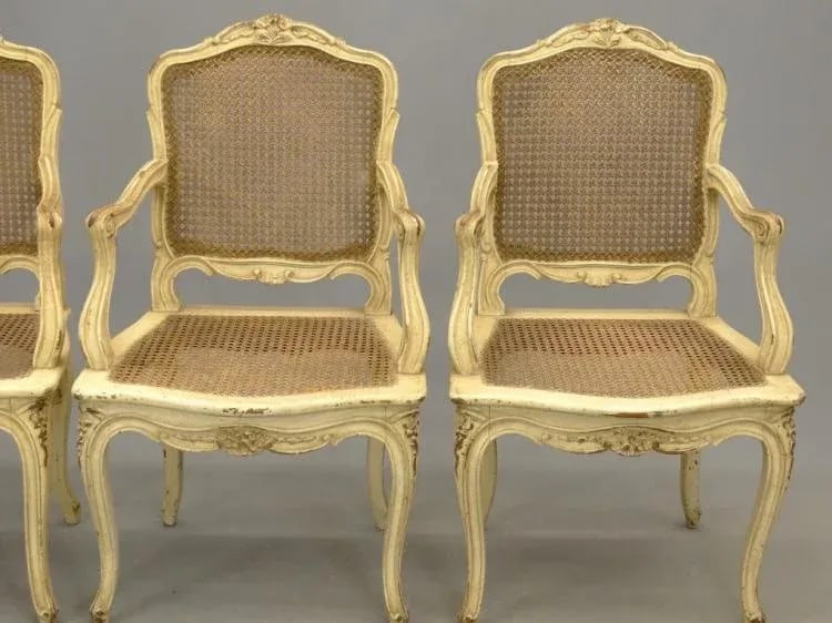1920s Vintage Louis XV-Style French Caned Arm Chairs - Set of 4 - 2