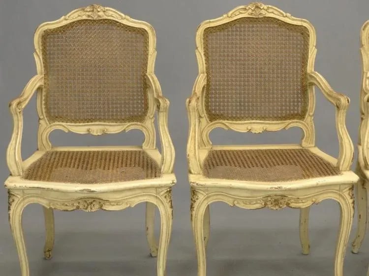 1920s Vintage Louis XV-Style French Caned Arm Chairs - Set of 4 - 3