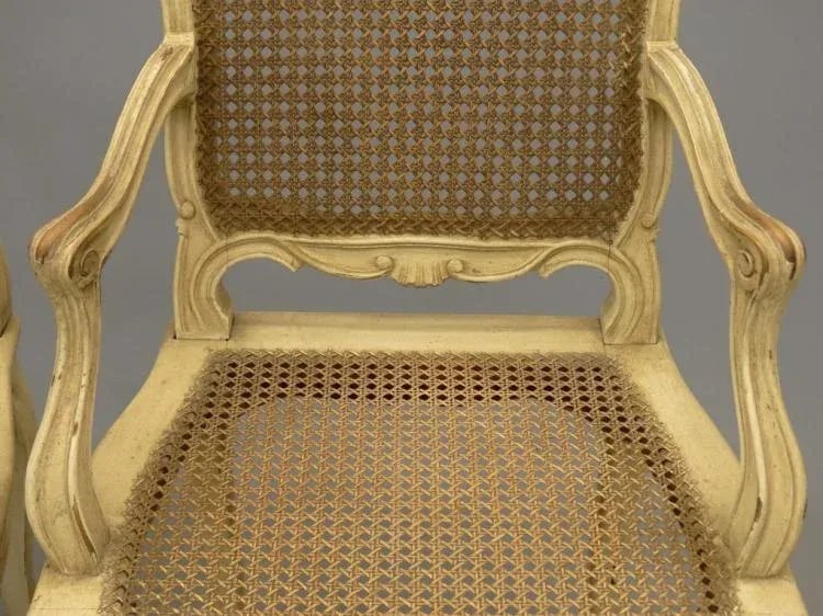 1920s Vintage Louis XV-Style French Caned Arm Chairs - Set of 4 - 5