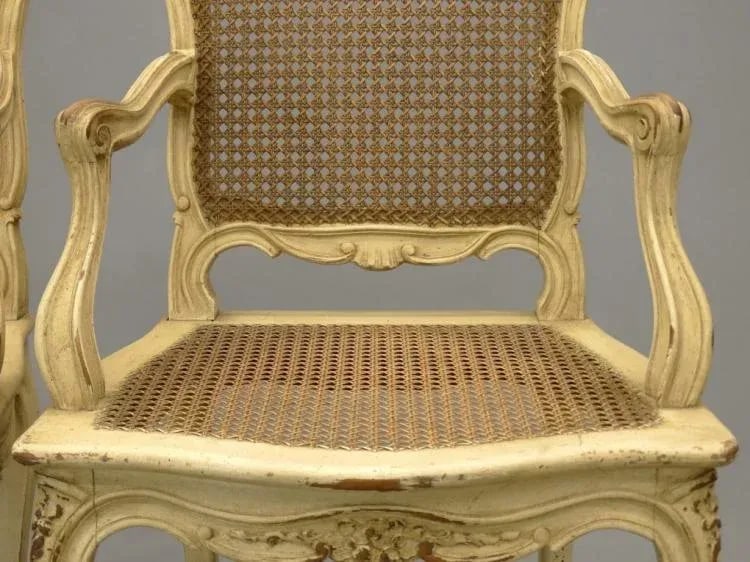 1920s Vintage Louis XV-Style French Caned Arm Chairs - Set of 4 - 6
