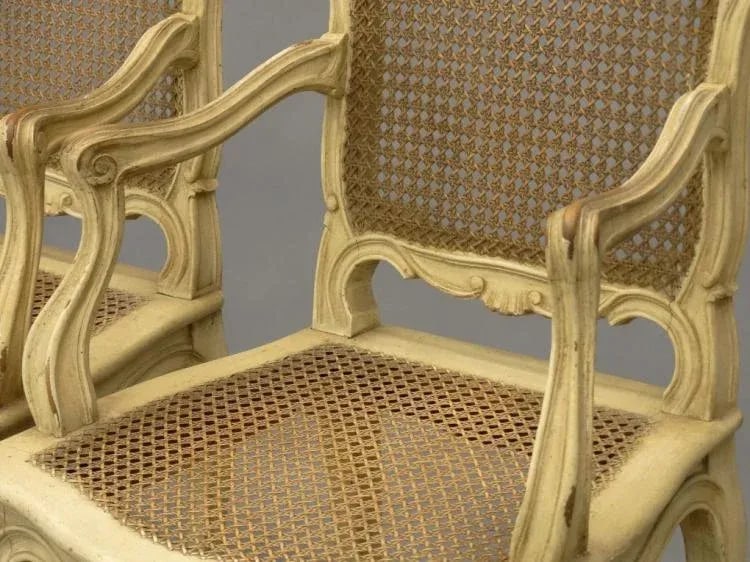 1920s Vintage Louis XV-Style French Caned Arm Chairs - Set of 4 - 8