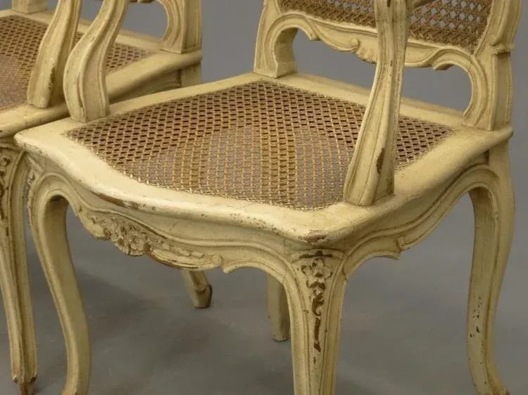 1920s Vintage Louis XV-Style French Caned Arm Chairs - Set of 4 - 9