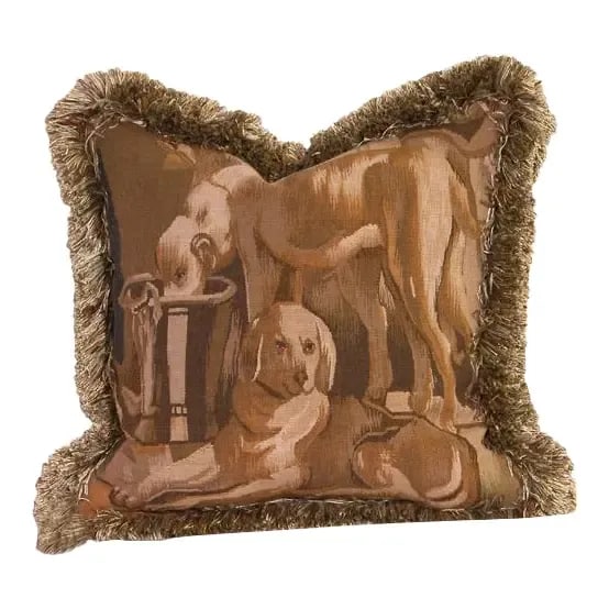 Vintage Tapestry Pillow With Dogs at Rest (Left-Facing) - 11