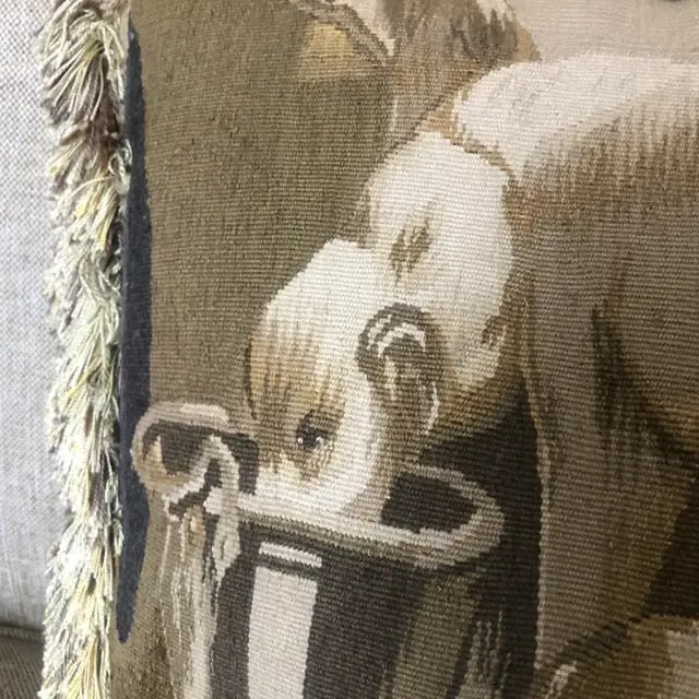 Vintage Tapestry Pillow With Dogs at Rest (Left-Facing) - 3