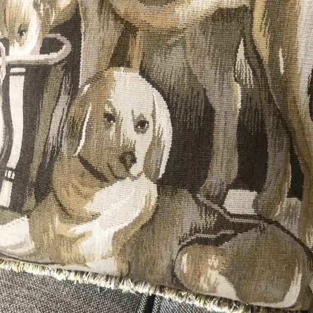 Vintage Tapestry Pillow With Dogs at Rest (Left-Facing) - 4