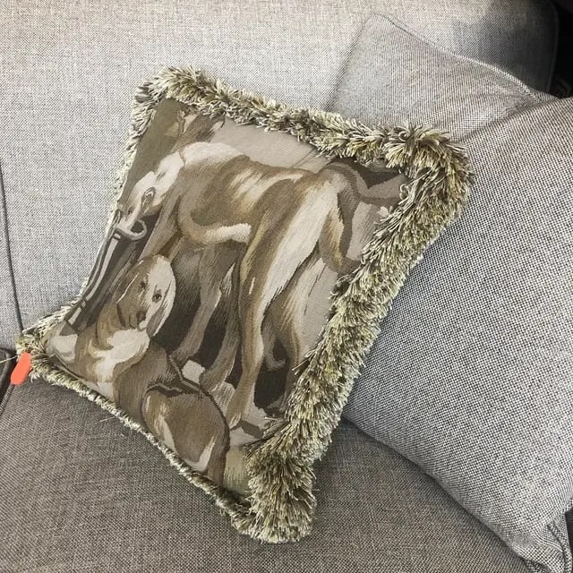 Vintage Tapestry Pillow With Dogs at Rest (Left-Facing) - 9