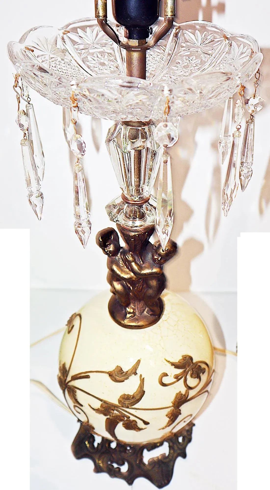 Hollywood Regency Crystal Cherub Table Lamp - 2