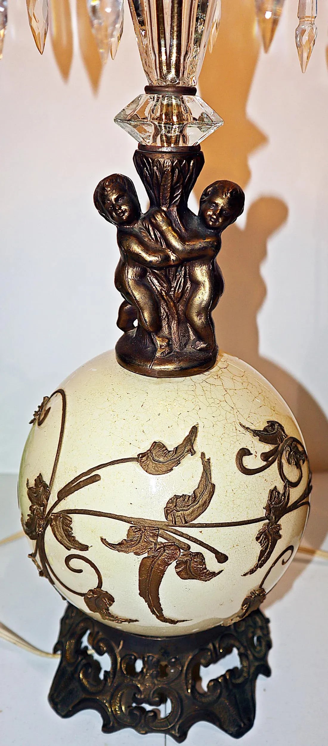 Hollywood Regency Crystal Cherub Table Lamp - 4