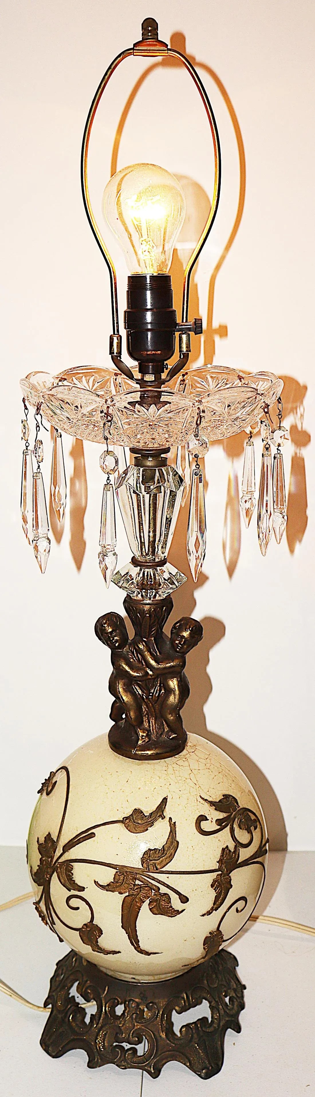 Hollywood Regency Crystal Cherub Table Lamp - 7