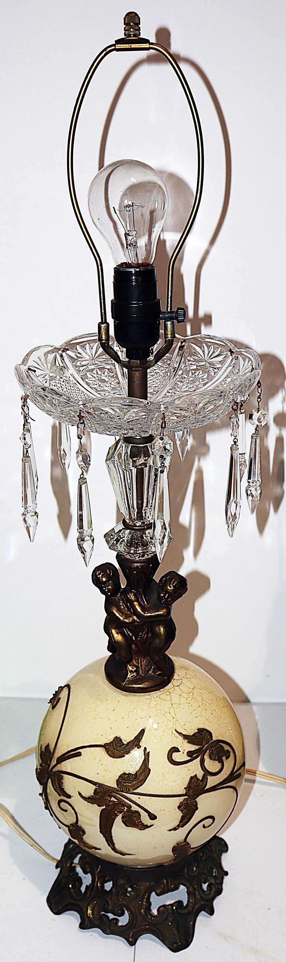 Hollywood Regency Crystal Cherub Table Lamp - 8