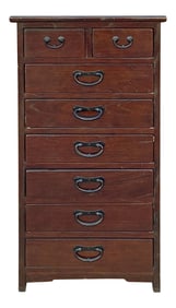 Oriental Chinese Brown 8 Drawers Slim File Storage Cabinet
