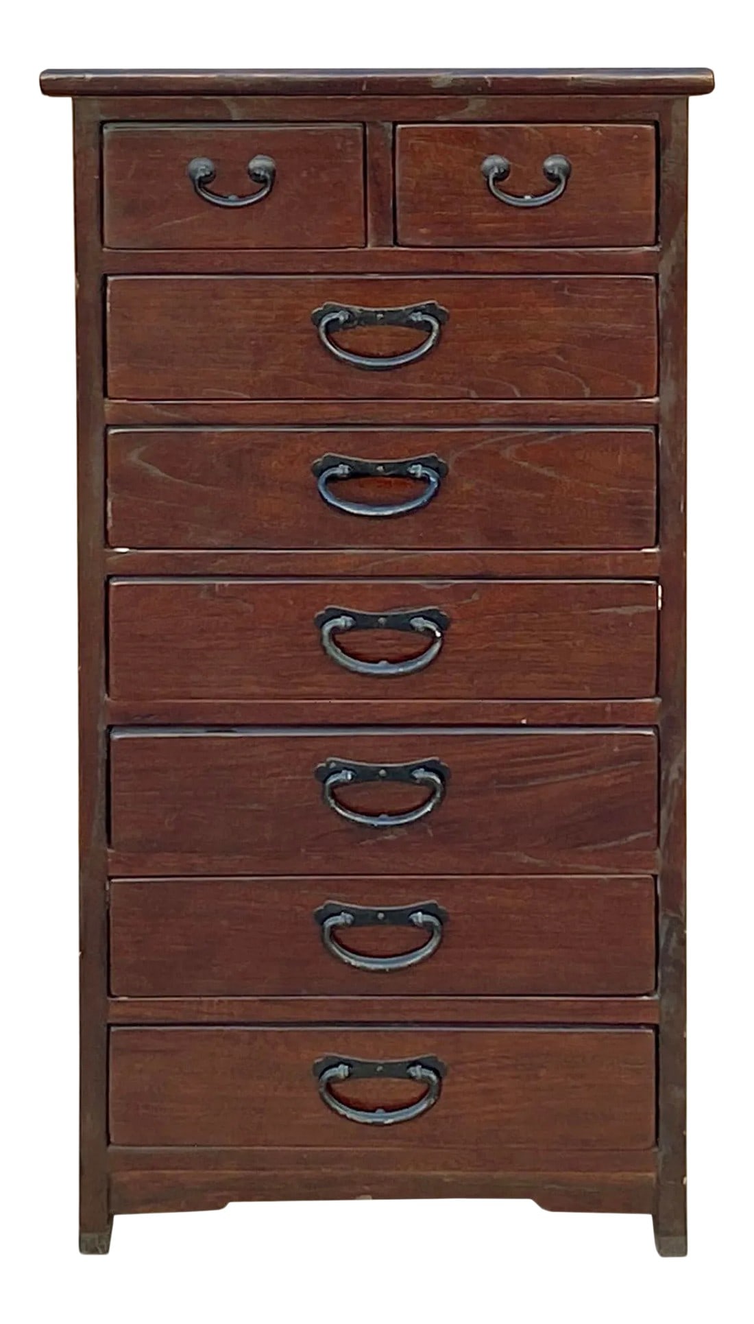 Oriental Chinese Brown 8 Drawers Slim File Storage Cabinet: This is a handmade Chinese oriental medium brown stain color slim chest of drawers files cabinet. There are eight rectangular narrow drawers for storage. Dimensions: w19" x d13.5" x h38" , each drawer