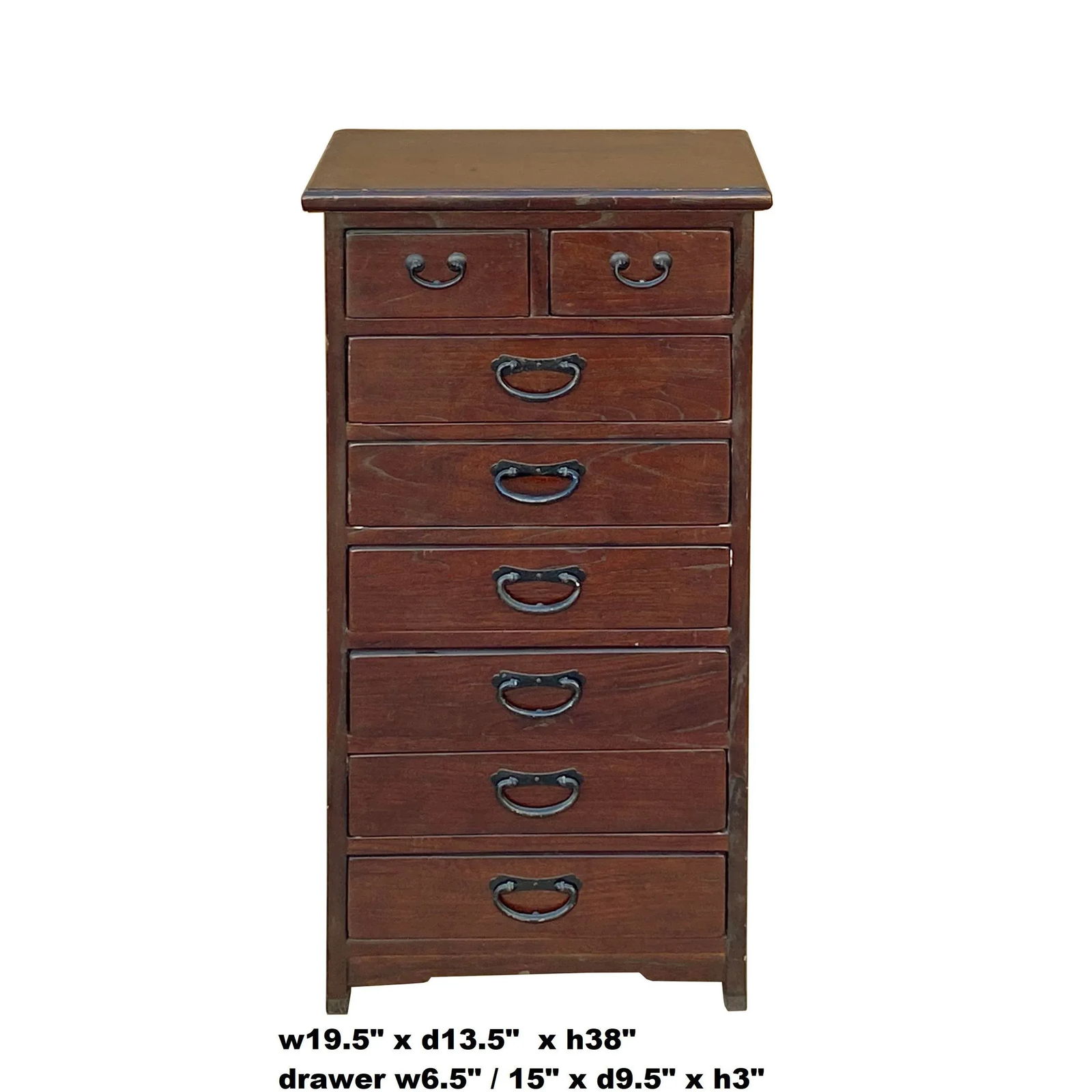 Oriental Chinese Brown 8 Drawers Slim File Storage Cabinet - 2