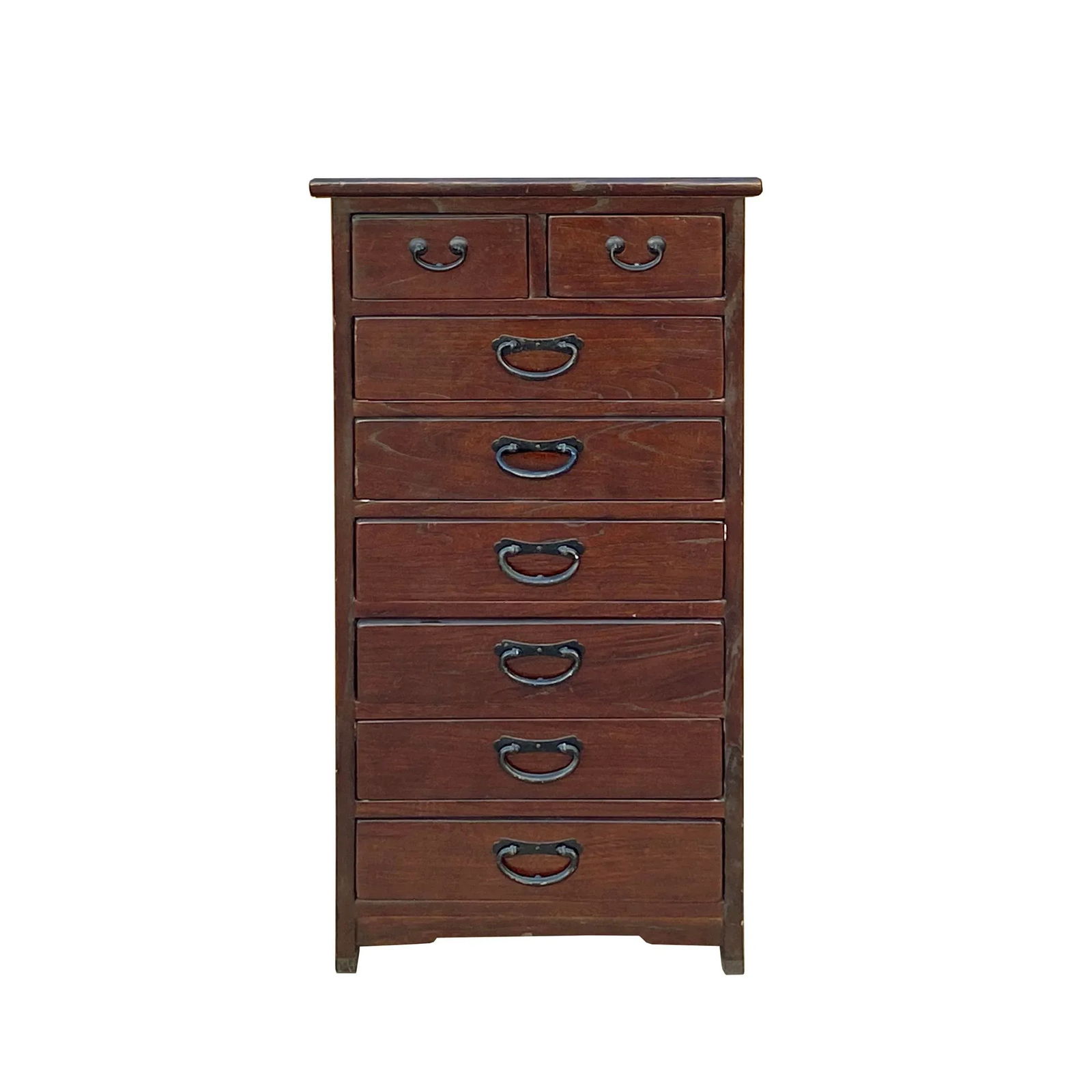 Oriental Chinese Brown 8 Drawers Slim File Storage Cabinet - 8