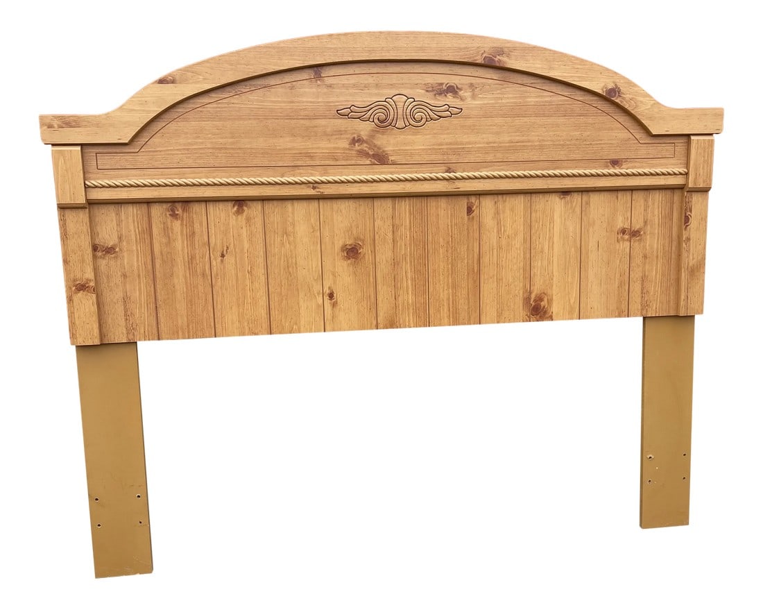 1990s English Blonde Wooden Headboard With Hand Carved Details: Great full size headboard. Great find! Great price! Please check out my other listings Condition: Alterations: Original Condition Unaltered Imperfections: Some Imperfections Condition Notes: Great