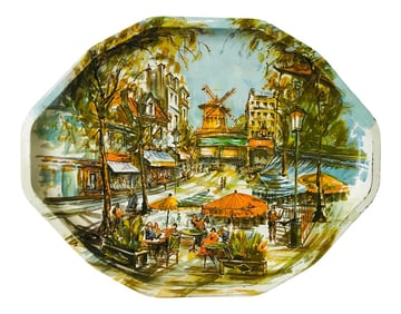Vintage Moulin Rouge Parisian Scene Metal Tray by Daher, Long Island - New York, Made in England