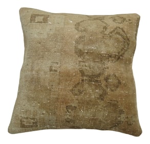 Vintage Beige Turkish Rug Pillow, 1'8'' X 1'8''
