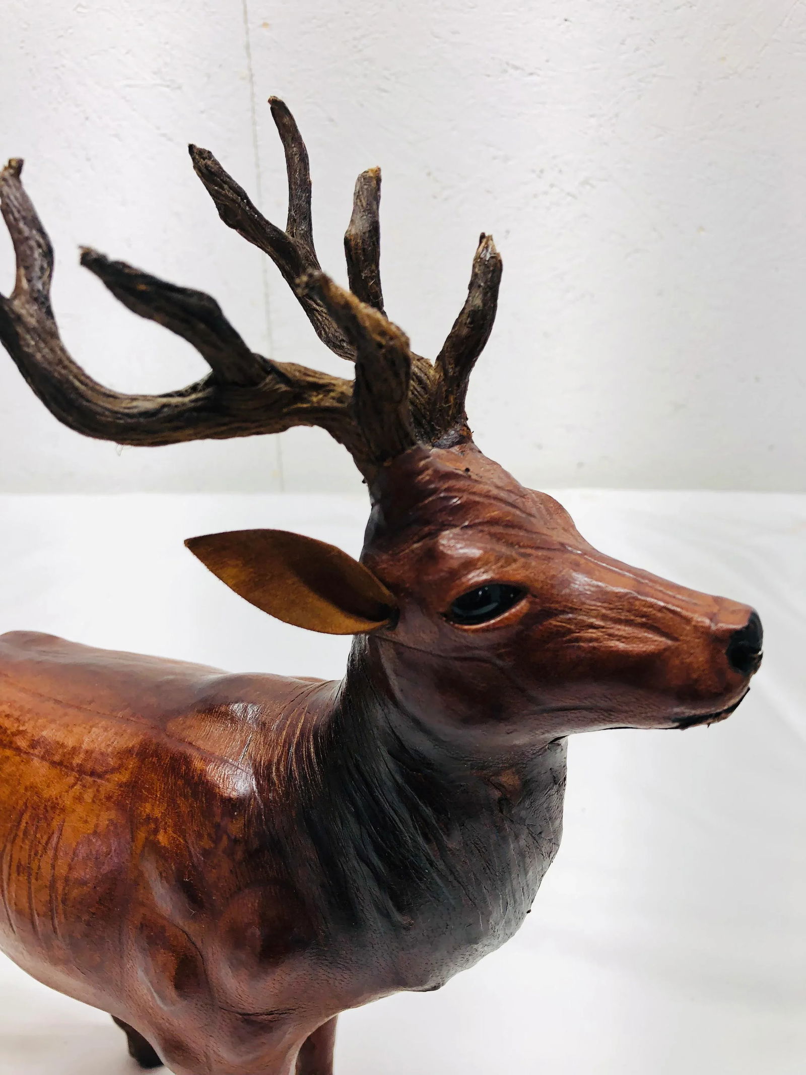 Vintage Leather Wrapped Stag Figure - 8