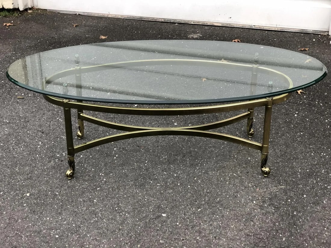 1960s Vintage Art Deco Style Brass Oval Coffee Table - 11