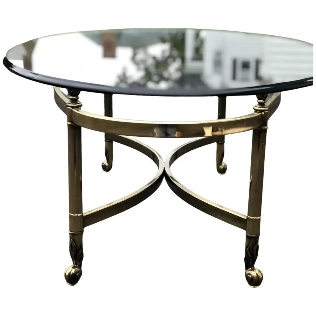 1960s Vintage Art Deco Style Brass Oval Coffee Table - 3