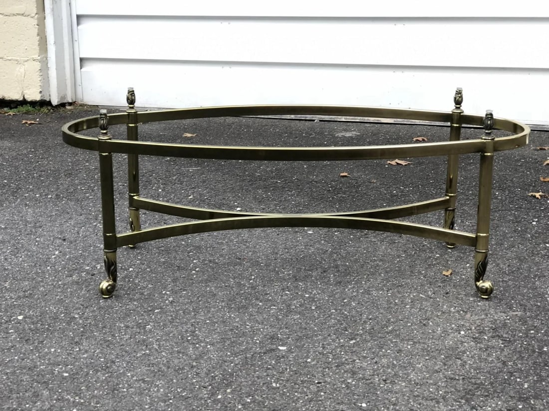 1960s Vintage Art Deco Style Brass Oval Coffee Table - 7