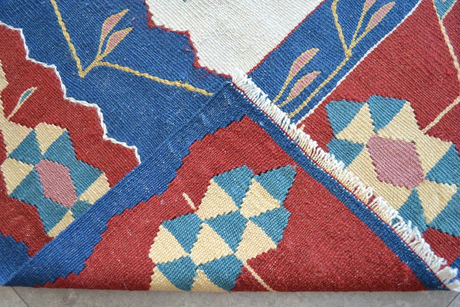 1980s Hand Woven Oushak Kilim Flat Weave Wool Area Rug - 11