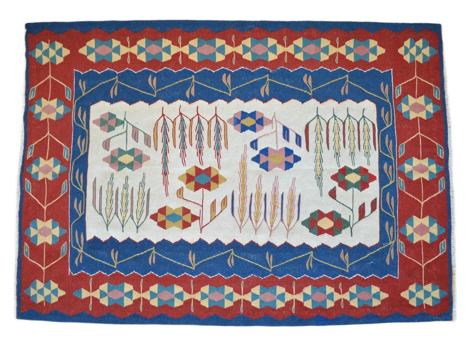 1980s Hand Woven Oushak Kilim Flat Weave Wool Area Rug - 3