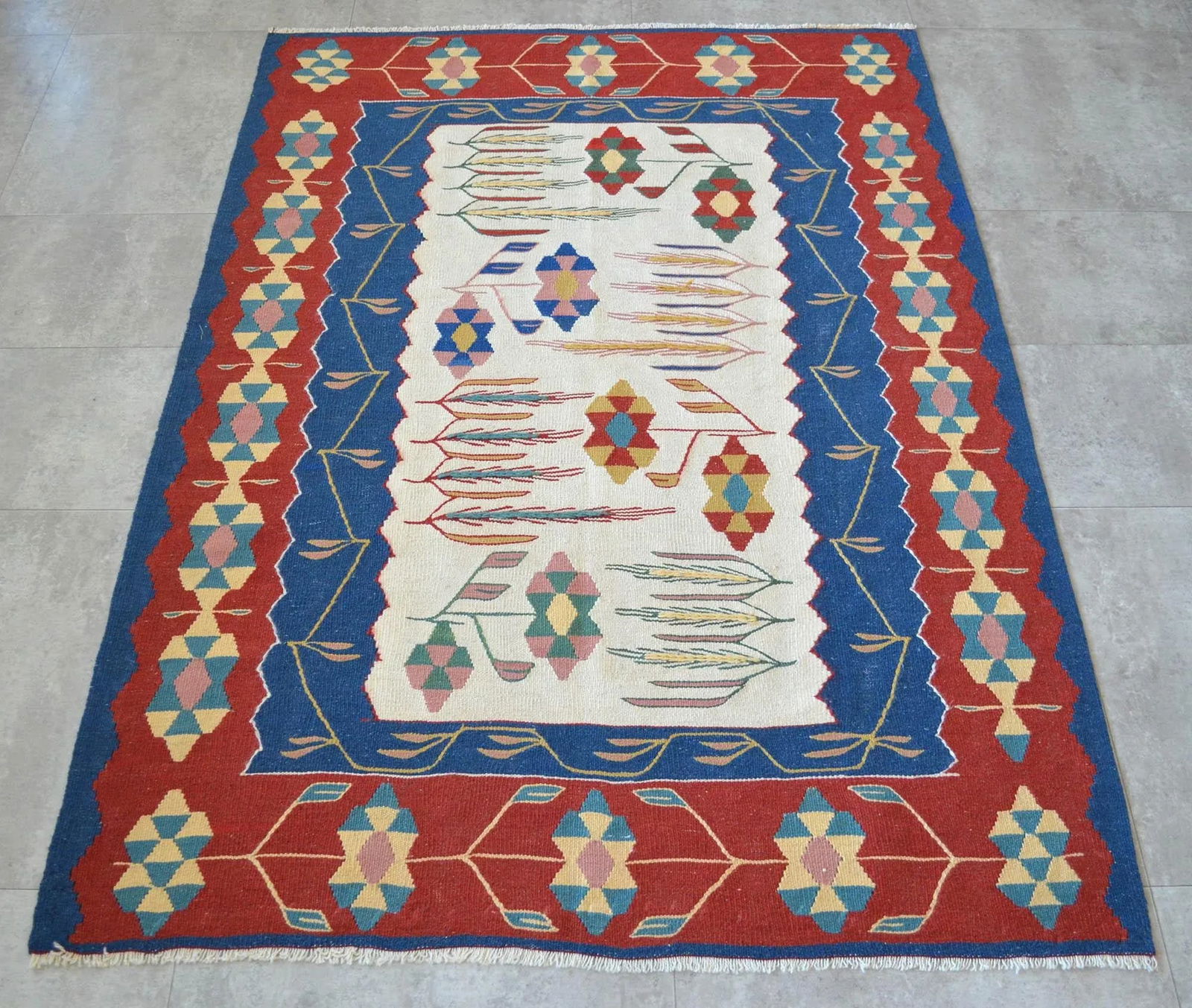 1980s Hand Woven Oushak Kilim Flat Weave Wool Area Rug - 5