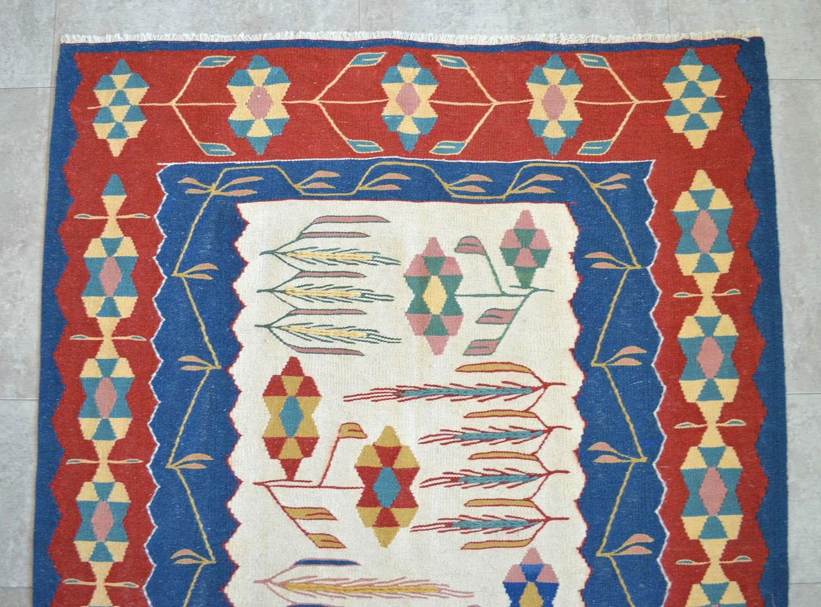 1980s Hand Woven Oushak Kilim Flat Weave Wool Area Rug - 8