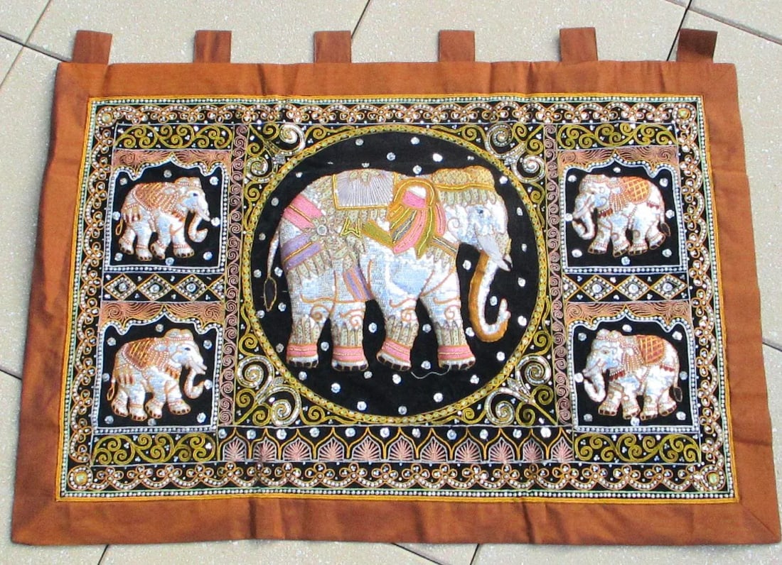 Thai Burmese Kalaga Embroidered Elephant Panel - 11
