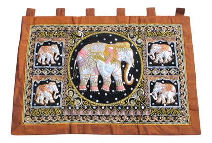 Thai Burmese Kalaga Embroidered Elephant Panel