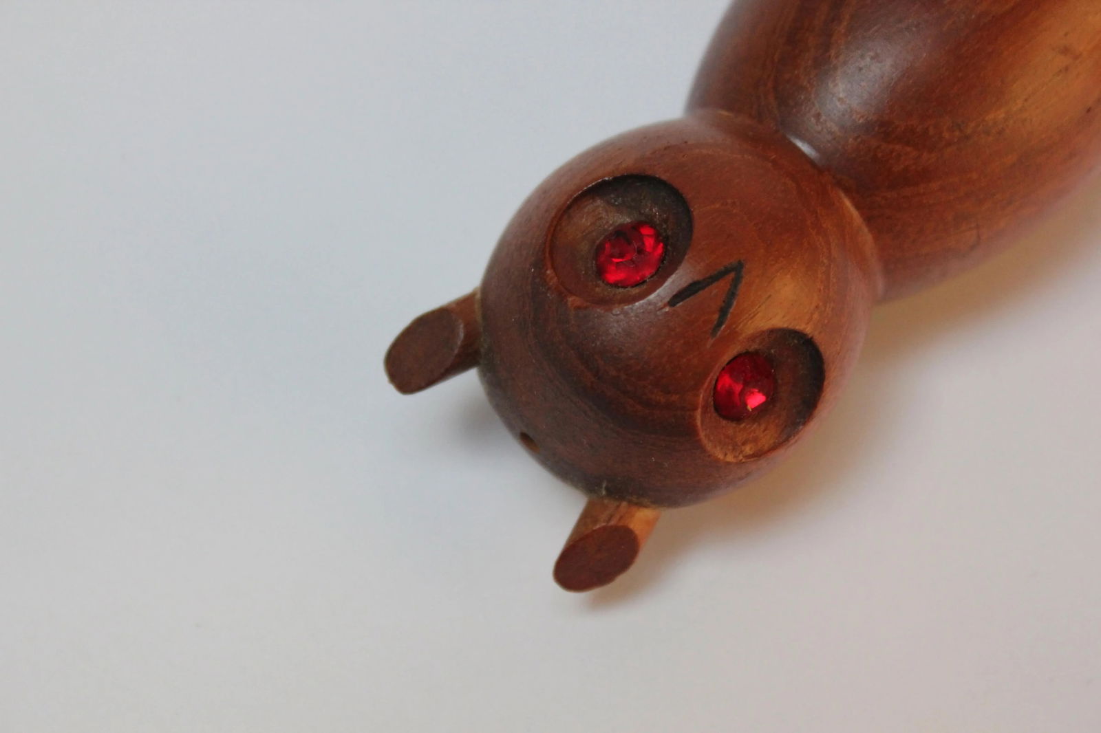 Mid-Century Modern Teak Owl Salt and Pepper Shakers With Jeweled Eyes - 7
