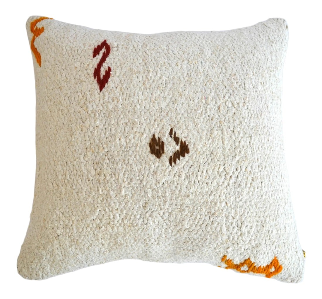 Vintage Primitive Pattern Turkish Kilim Rug Pillow Cover: Dimensions: 16" x 16" Material : Hemp on hemp. Made from Vintage hemp kilim rug. Back side is high quality cotton Condition: New from Vintage flat Weave rugs Please note: Insert not included. Cover