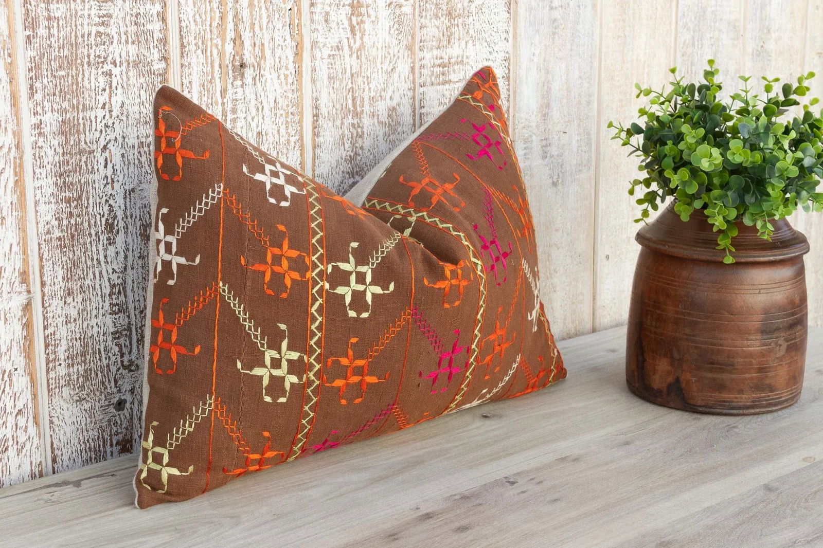 Rani Antique Indian Folk Lumbar Pillow - 6