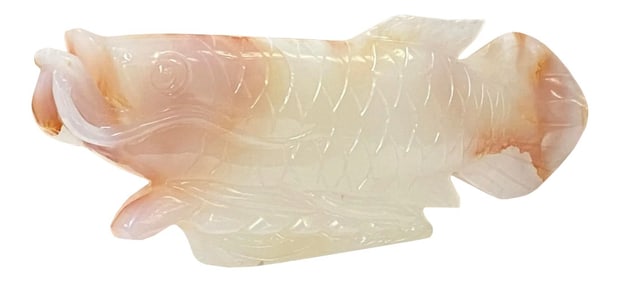 Chinese White Jade Stone Koi / Arowana Fish Fengshui Display Figure
