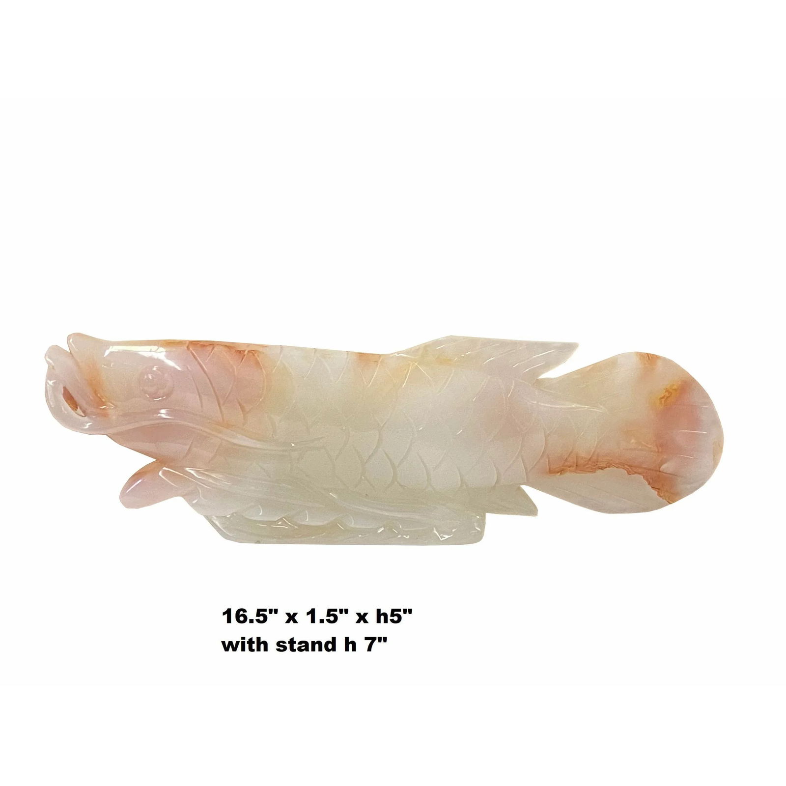 Chinese White Jade Stone Koi / Arowana Fish Fengshui Display Figure - 2