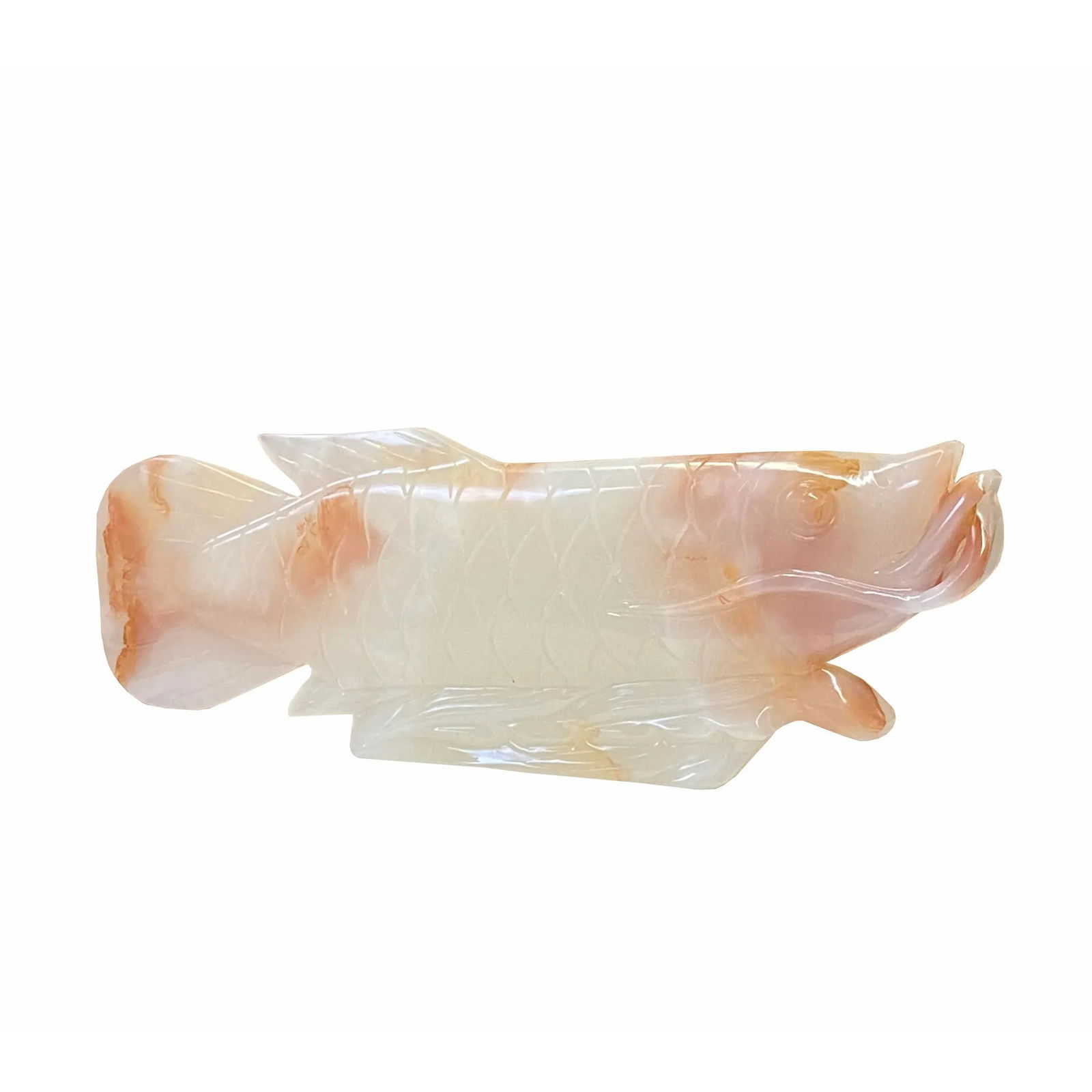 Chinese White Jade Stone Koi / Arowana Fish Fengshui Display Figure - 3