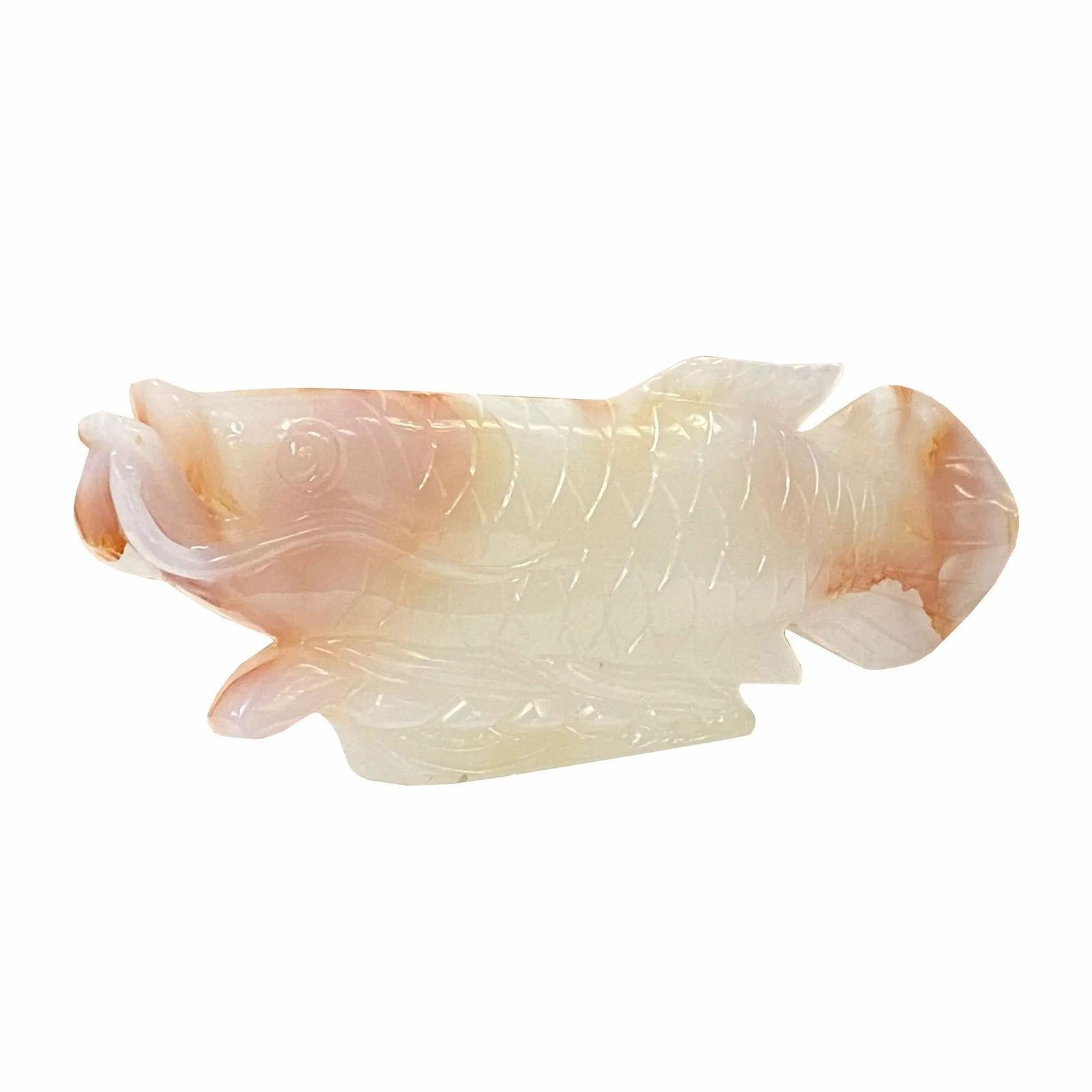 Chinese White Jade Stone Koi / Arowana Fish Fengshui Display Figure - 6