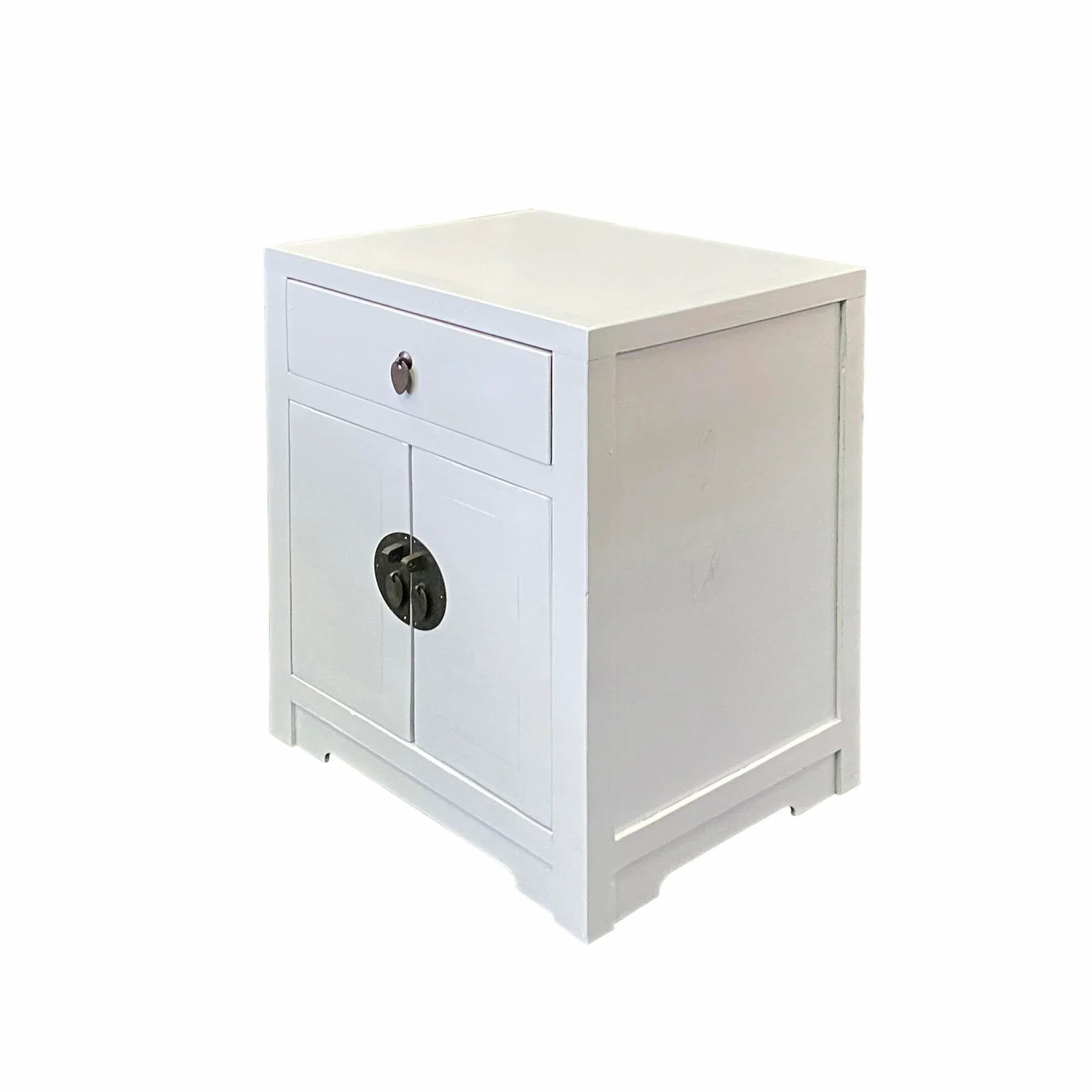 Distressed White Lacquer MoonFace End Table Nightstand Cabinet - 2