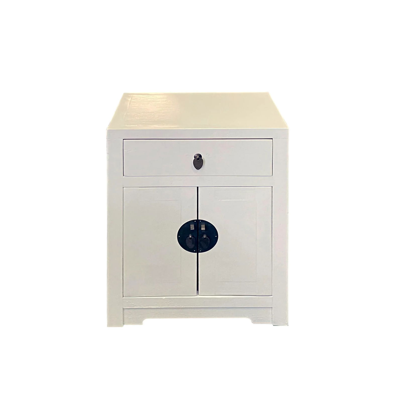 Distressed White Lacquer MoonFace End Table Nightstand Cabinet - 3