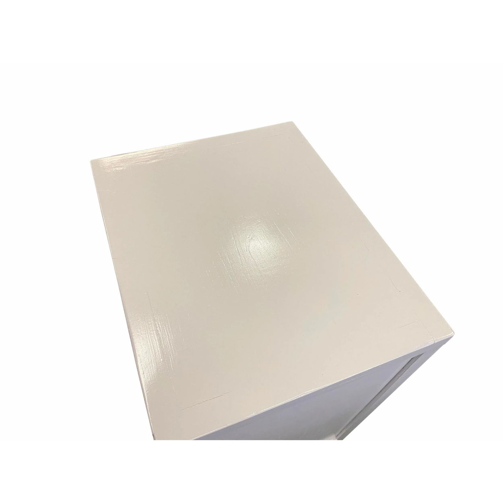 Distressed White Lacquer MoonFace End Table Nightstand Cabinet - 5